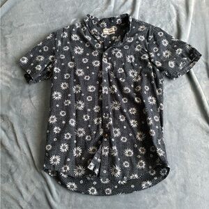 Billabong Dark Gray Floral Short Sleeve Button-Down Shirt Medium